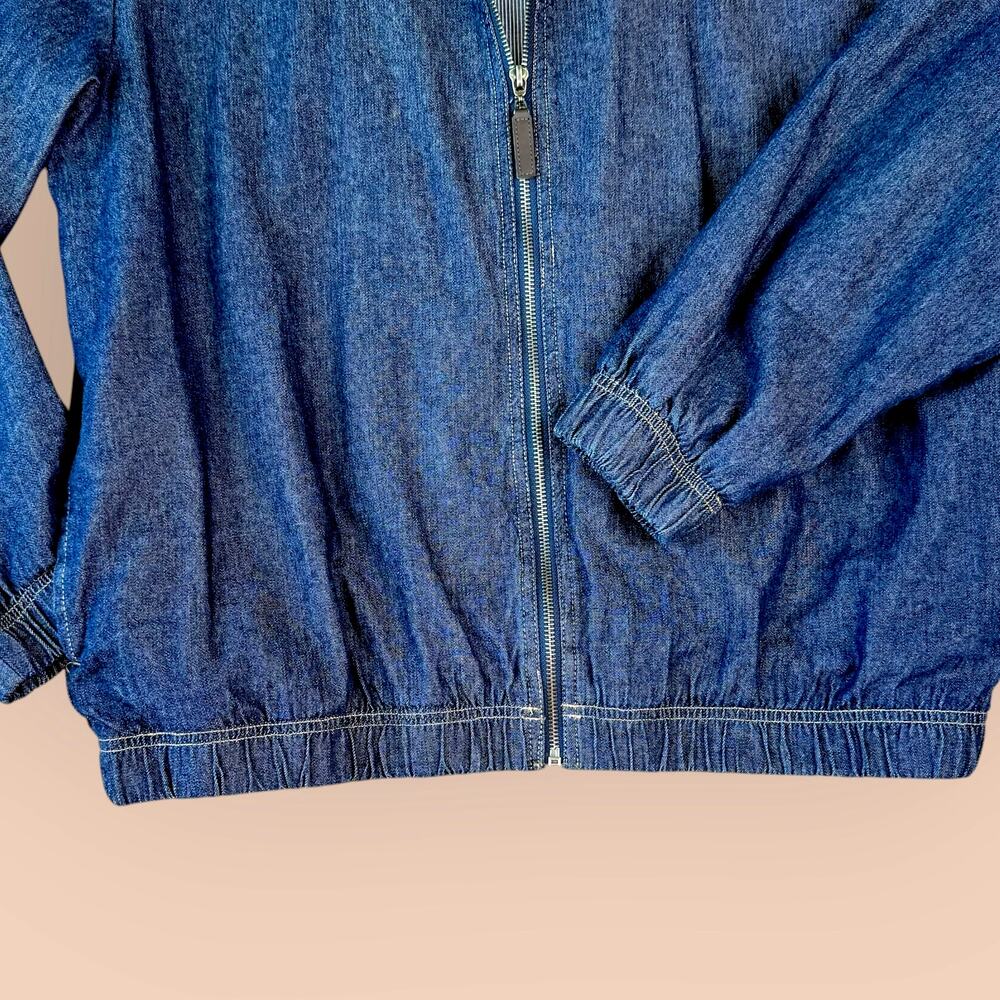 Scandia Woods Vintage 90s Mens L Full Zip Blue Denim Bomber Jacket Oversized - Picture 7 of 11